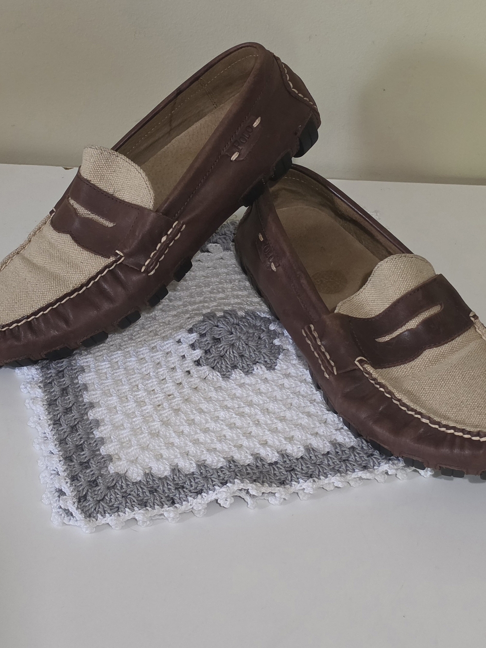 Polo Ralph Lauren Arkley Penny II Loafers Brown/Beige Canvas Leather US 9D